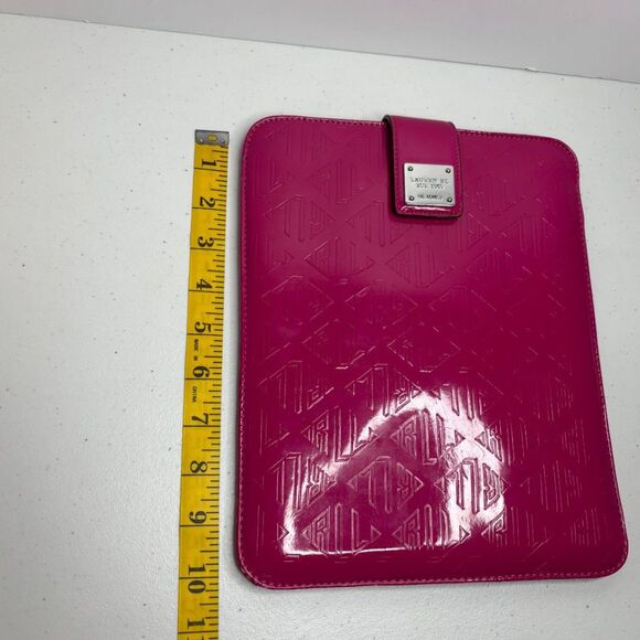 Lauren Ralph Lauren Pink Monogram IPad Tablet Media Case Silver Snap - Picture 7 of 8